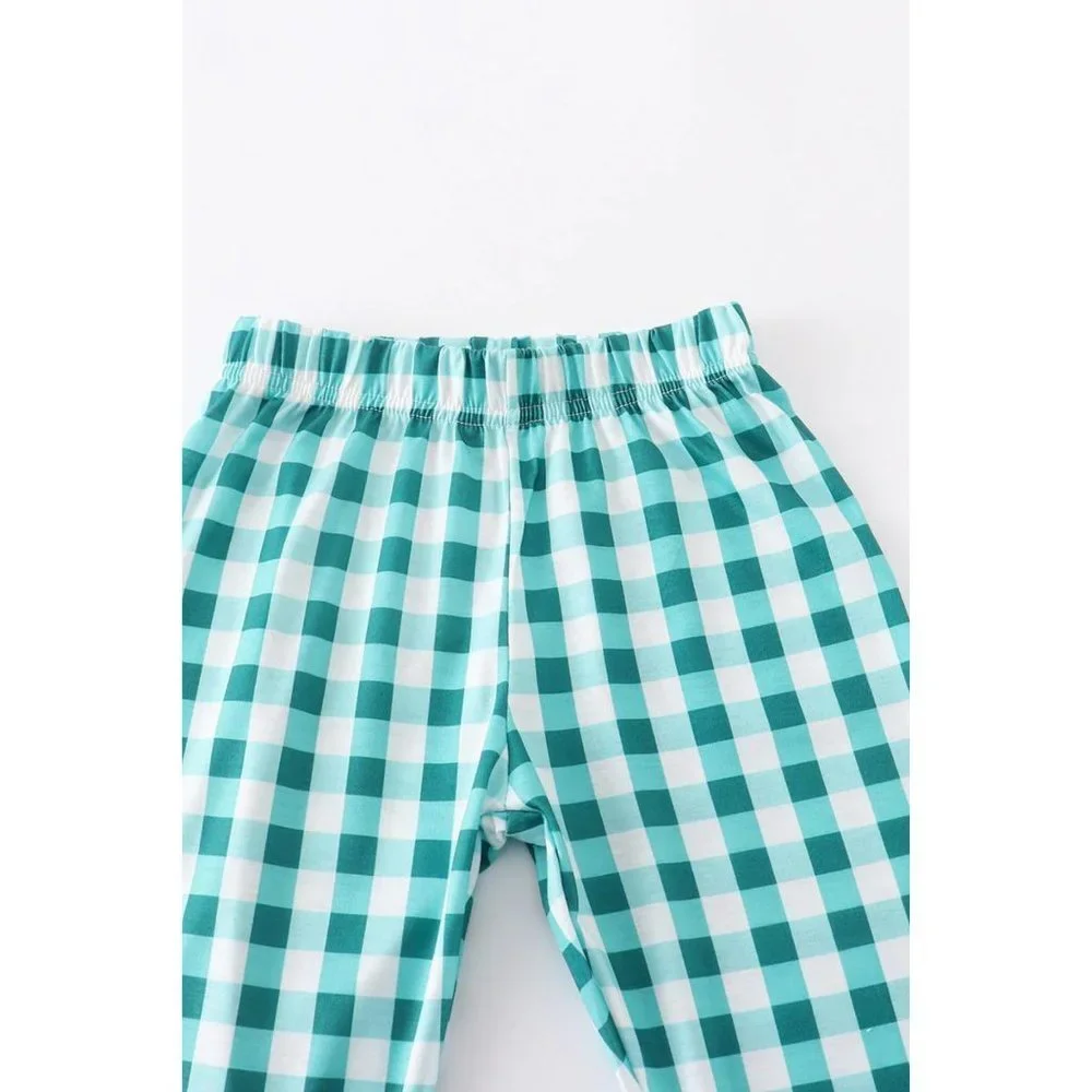 Green Plaid Santa Applique Ruffle Pajama Set Girls Sizes 3 4 6 Christmas PJs - Picture 4 of 6